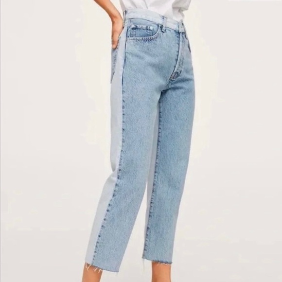 Mango Denim - (NWT) Mango High Waist Straight Two Toned Cropped Jeans. Size: 6